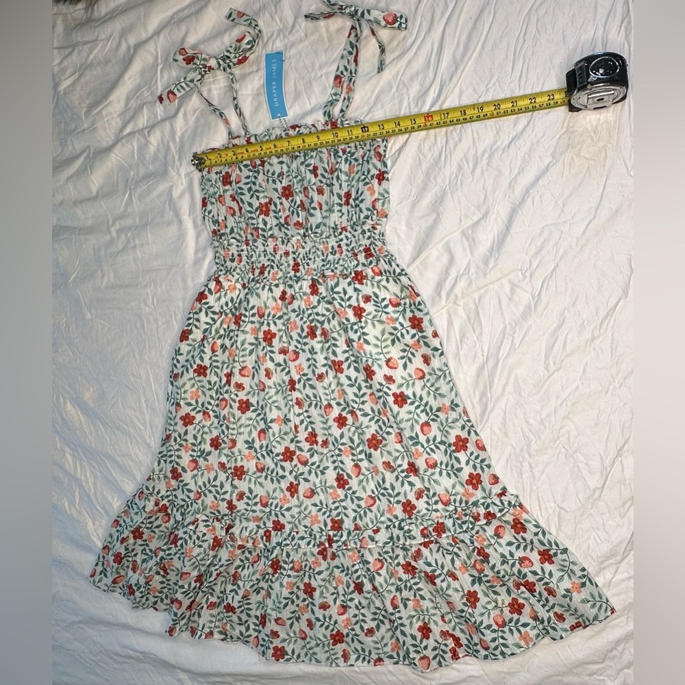 Draper James Taylor Smocked Waist Midi Dress XS NWT Strawberry Floral Cotton - Picture 8 of 12